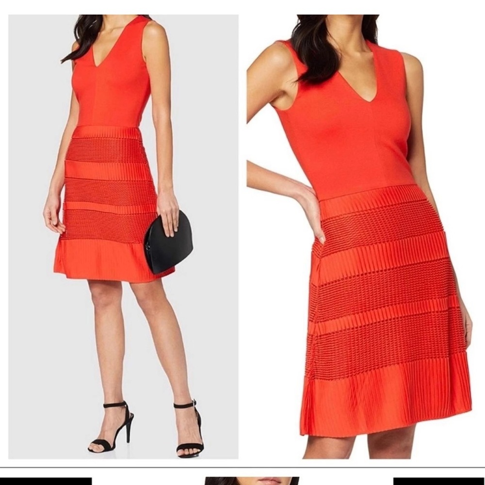 French Connection Orange V-Neck A-Line Mini Dress